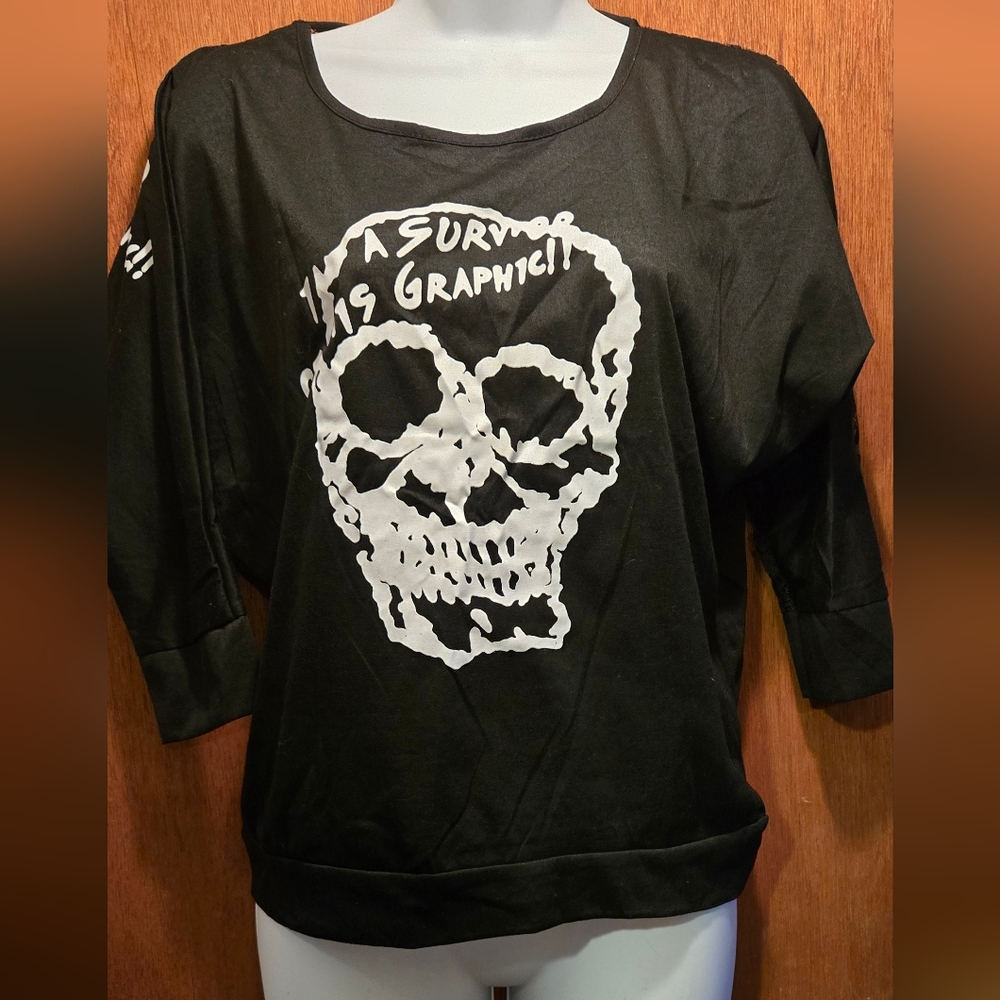Skull black lace unbranded no tags cute top szM - Picture 2 of 8
